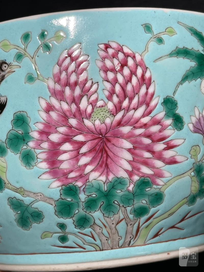 清光绪 松石绿地粉彩花鸟纹温锅 - 图12